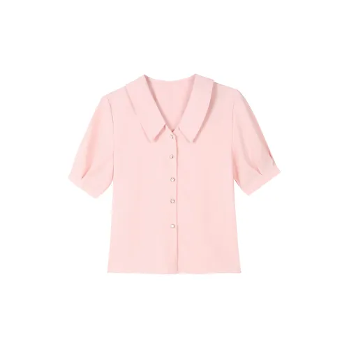 HUULOB Chiffon Shirts Women's Pink