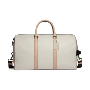 COACH Venturer Pebbled Leather With Smooth Calfskin Boston Bag Handbag Large Size Women's White & Light Khaki