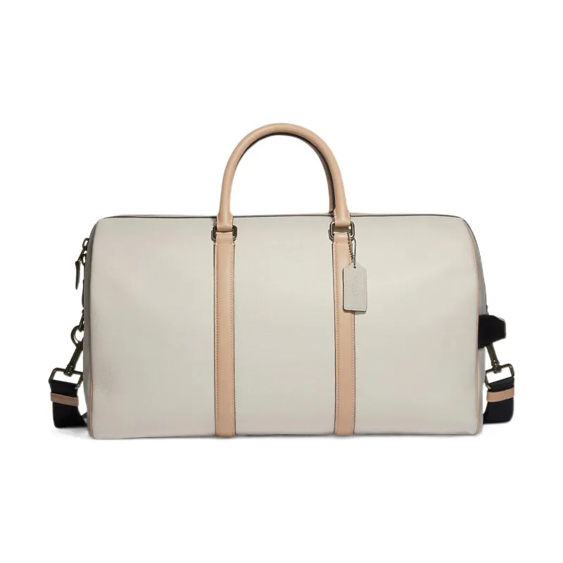 COACH Venturer Pebbled Leather With Smooth Calfskin Leather Boston Bag Handbag Tubas Men's White & Light Khaki-0