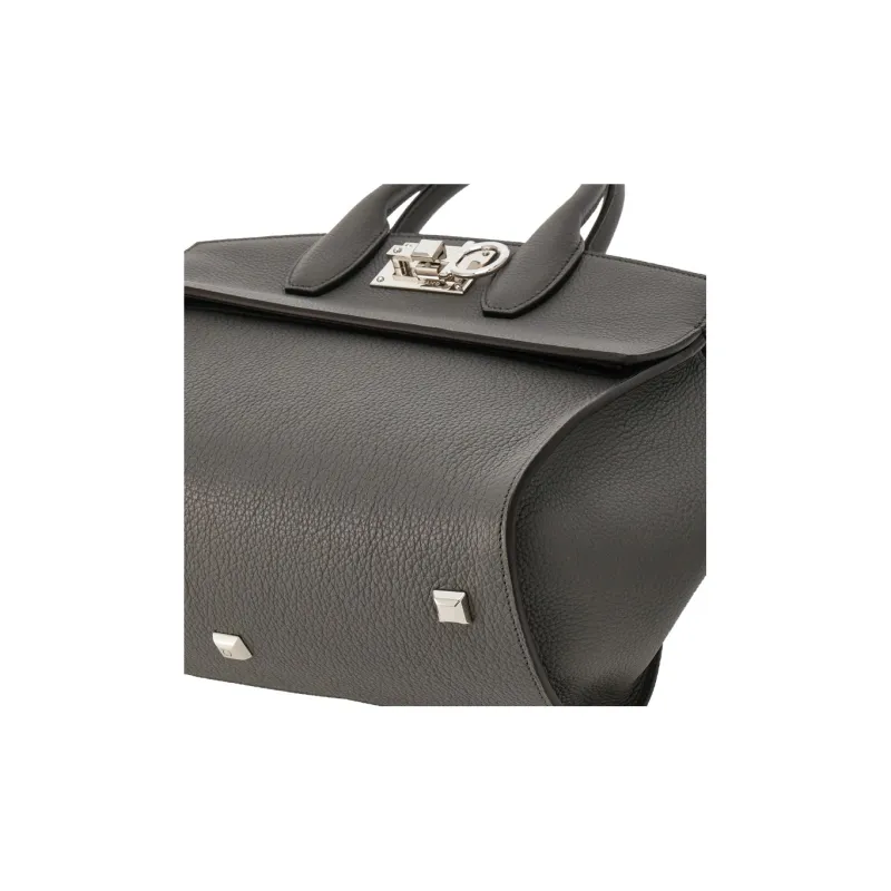 FERRAGAMO Studio Cow Leather Handbag Medium Size Women's Dark Gray-4