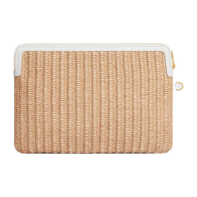 CELINE Fabric Cow Leather Patchwork Binding Clutch Small Size Women's Natural/White-3