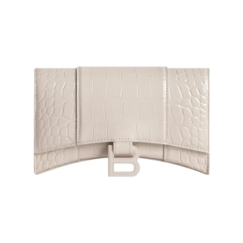 Balenciaga Hourglass Crocodile Embossed Calfskin Shoulder Bag, Crossbody Bag, Wallet Women's Light Umber-0