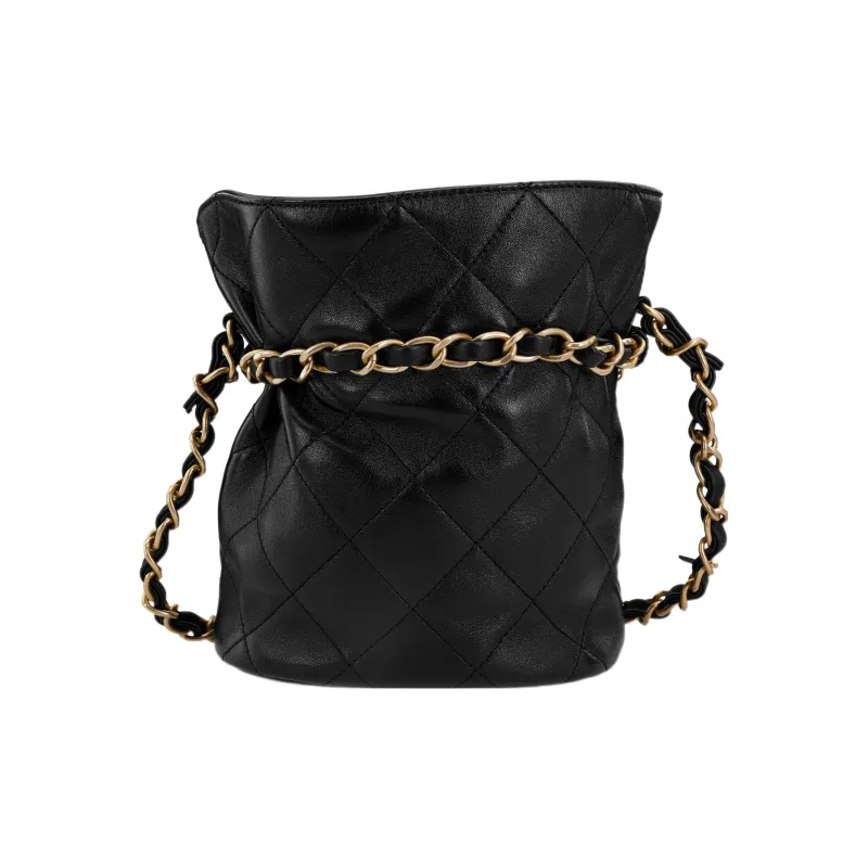 CHANEL Lambskin Bucket Bag, Portable Crossbody Bag, Shoulder Bag Trumpets Women's Black-2
