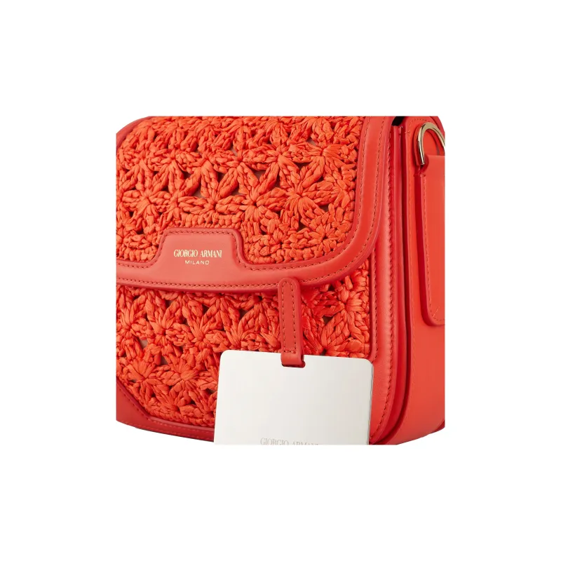 AMANI Raffia With Leather Shoulder Bag Women's Coral Red-5