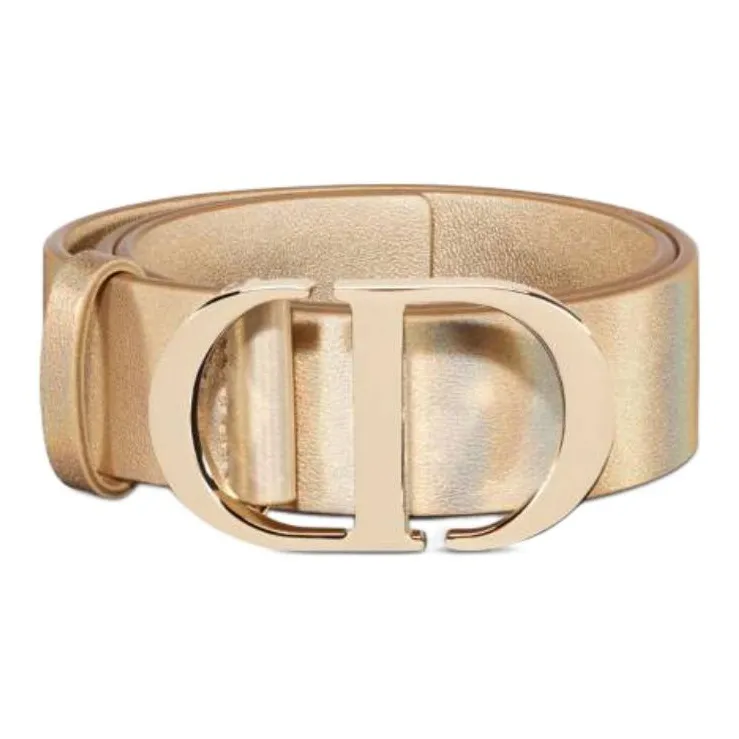 DIOR Letter Pattern Decoration Smooth Buckle Leather Belts Women's Gold-1