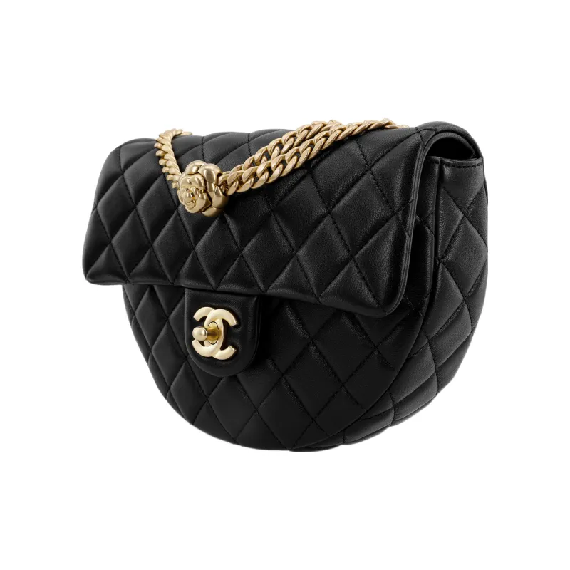 CHANEL Lambskin Messenger Bag, Chain Bag, Shoulder Bag, Crossbody Bag Trumpets Women's Black-1