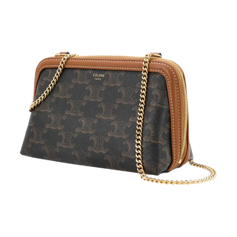 CELINE TriompheCANVAS Sheepskin Detail Chain Bag Shoulder Bag Crossbody Bag Regular Women's Tawny-3