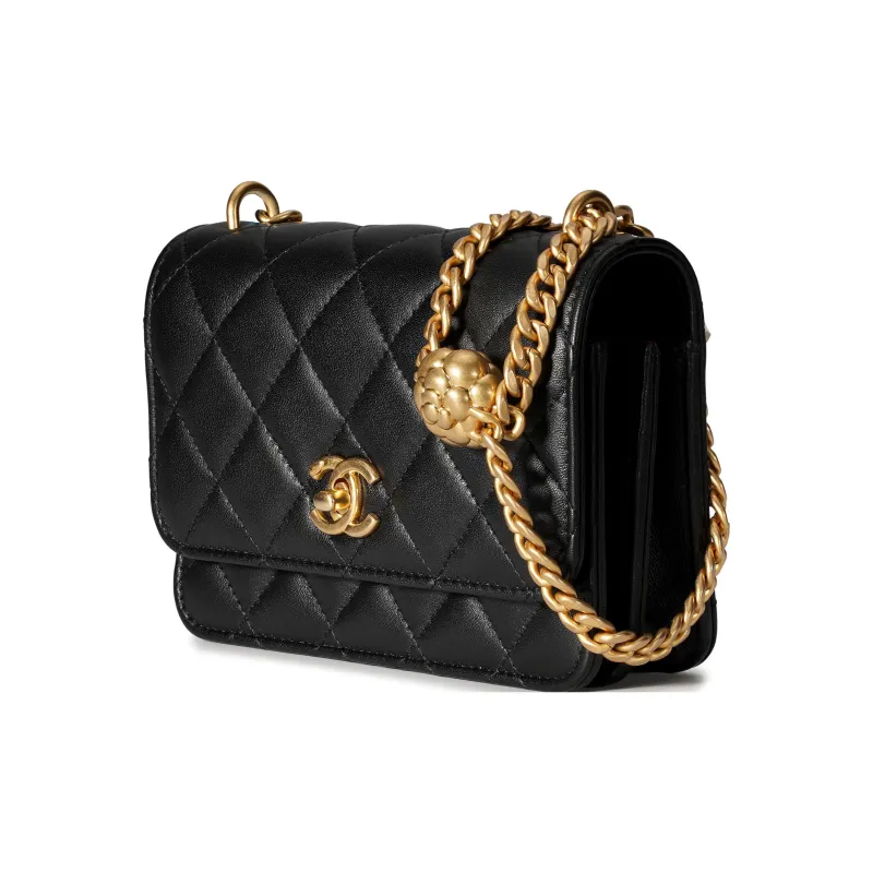 CHANEL Camellia Adjusting Buckle Chain With Gold Cc Logo Mini Woc Black-1