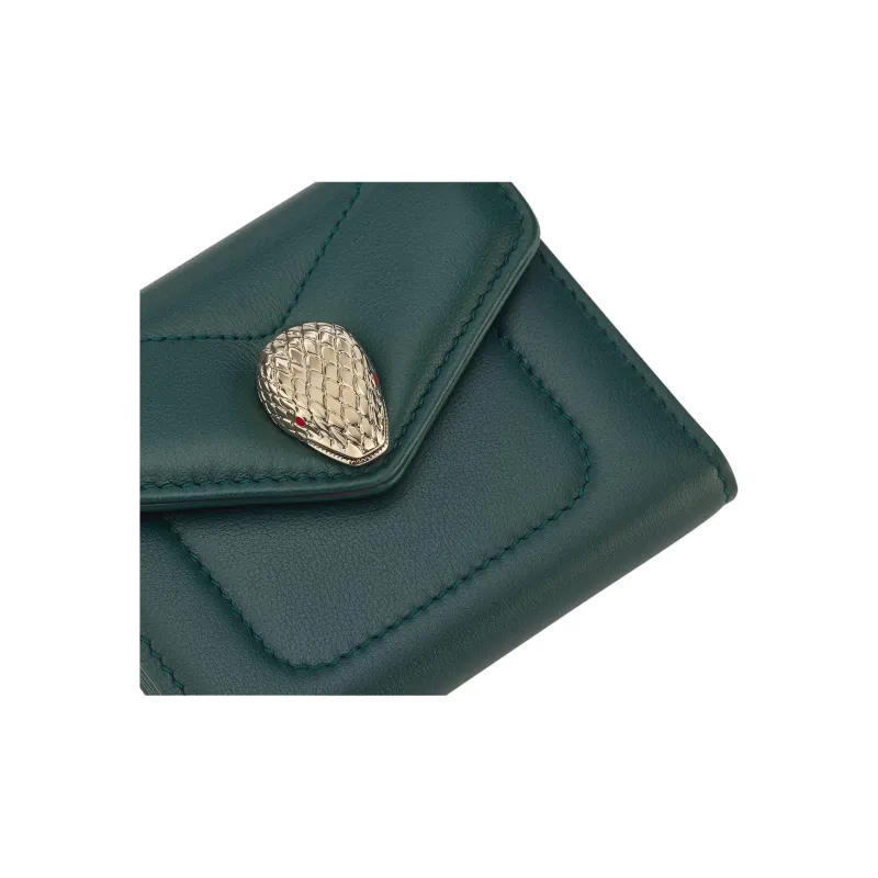 BVLGARI Serpenti Reverse Calfskin Coin Purse Women's Green-3