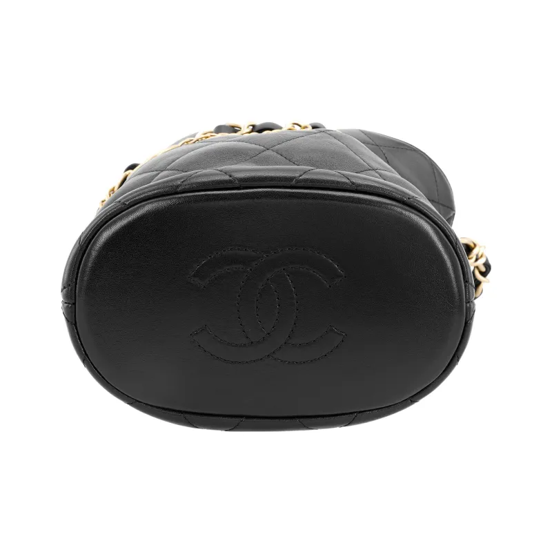 CHANEL Lambskin Bucket Bag, Portable Crossbody Bag, Shoulder Bag Trumpets Women's Black-3