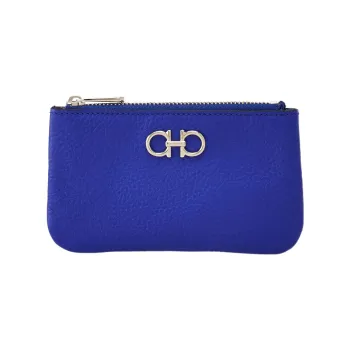 FERRAGAMO GANCINI Soft Rolled Flower Calfskin Key Pouch Women's Blue