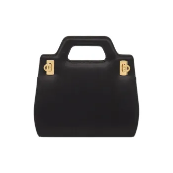 FERRAGAMO Satin Fabric Shoulder Bag Crossbody Bag Handbag Mini Women's Black