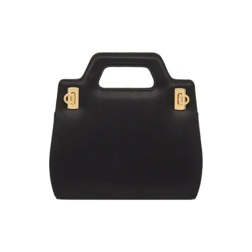 FERRAGAMO Satin Fabric Shoulder Bag Crossbody Bag Handbag Mini Women's Black