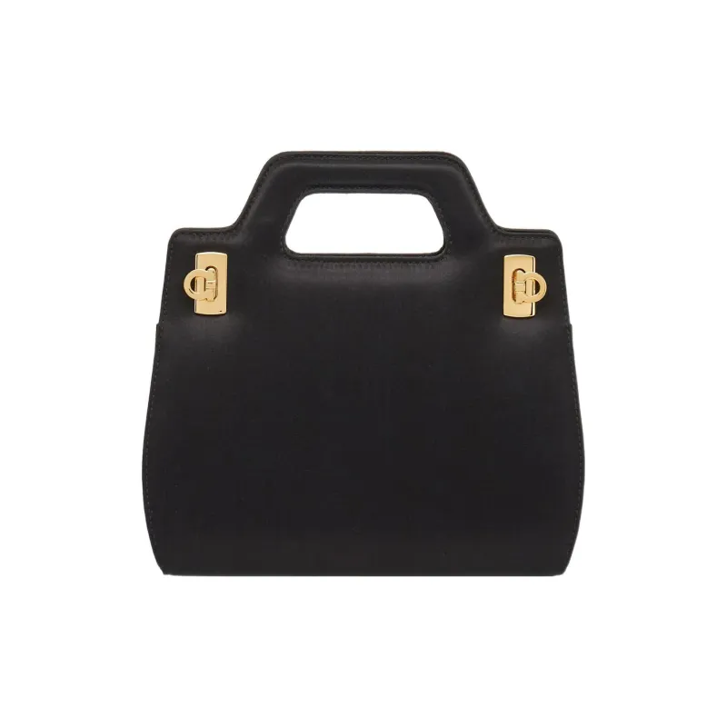 FERRAGAMO Satin Fabric Shoulder Bag Crossbody Bag Handbag Mini Women's Black-0