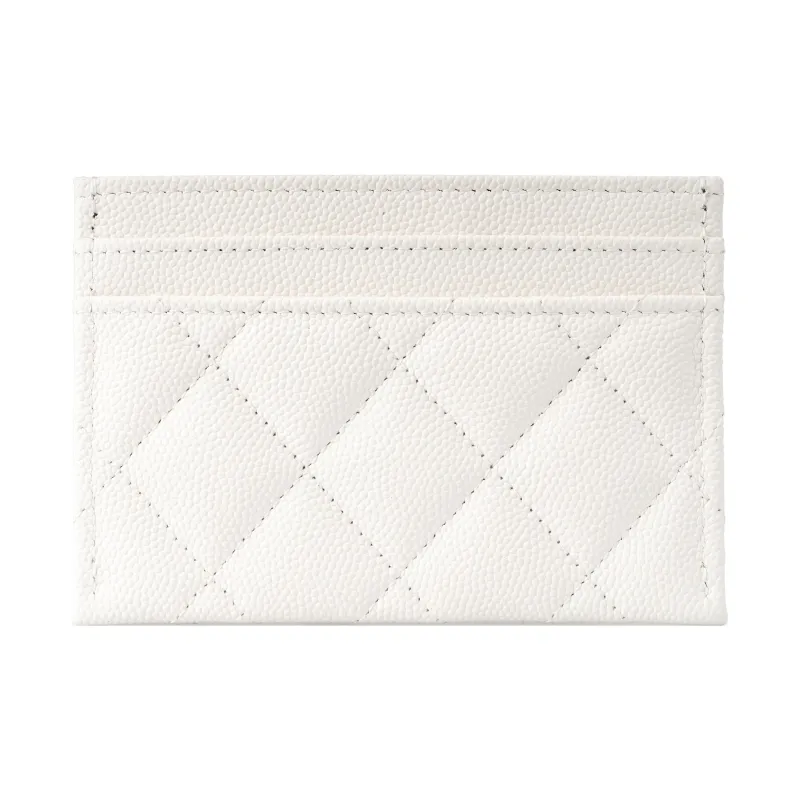 CHANEL Grain Embossed Shiny Litchi Leather Calfskin Card Holder Trumpets Women's White-3