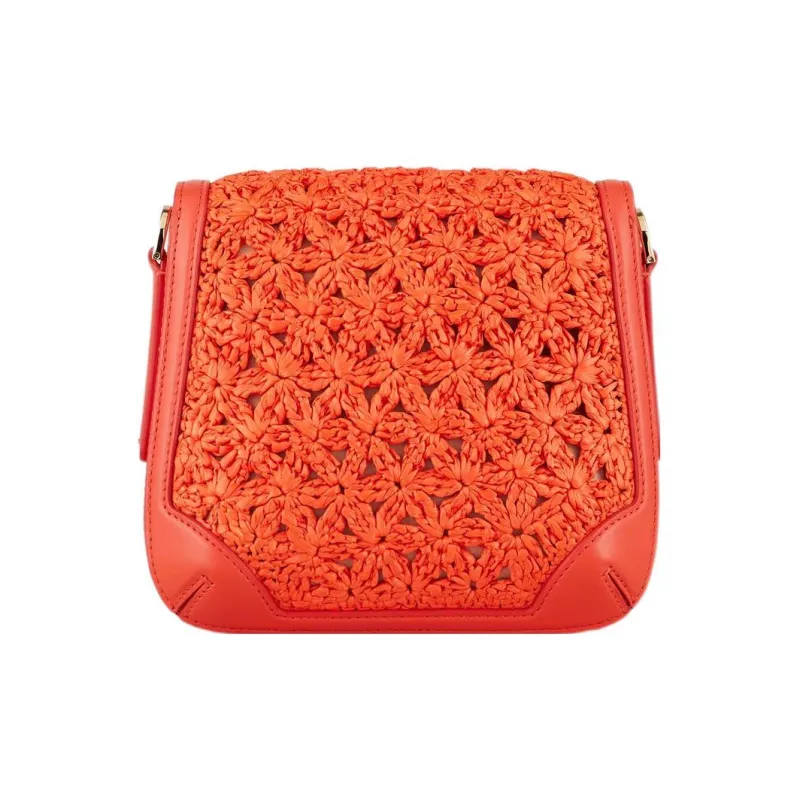 AMANI Raffia With Leather Shoulder Bag Women's Coral Red-2