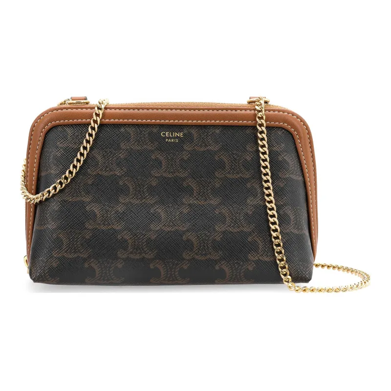 CELINE TriompheCANVAS Sheepskin Detail Chain Bag Shoulder Bag Crossbody Bag Regular Women's Tawny-2