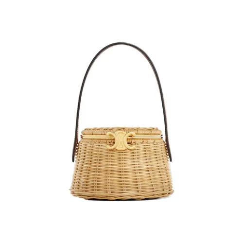 CELINE Triomphe Plant Material Cow Leather Patchwork Makeup Box One Shoulder Handbag Women's Natural Color/Tan