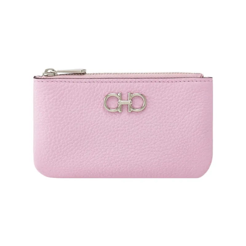 FERRAGAMO GANCINI Hammered Calfskin Key Pouch Women's Pink-0