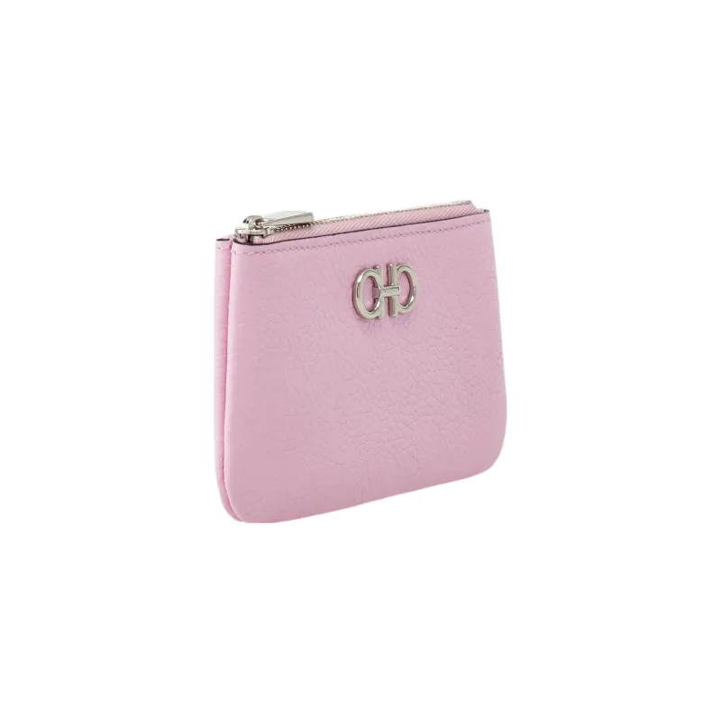 FERRAGAMO GANCINI Hammered Calfskin Key Pouch Women's Pink-1