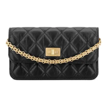 CHANEL 2.55 Cow Leather Snaps Bag Cell Phone Pouch Shoulder Bag Crossbody Bag Small Size Women's Black