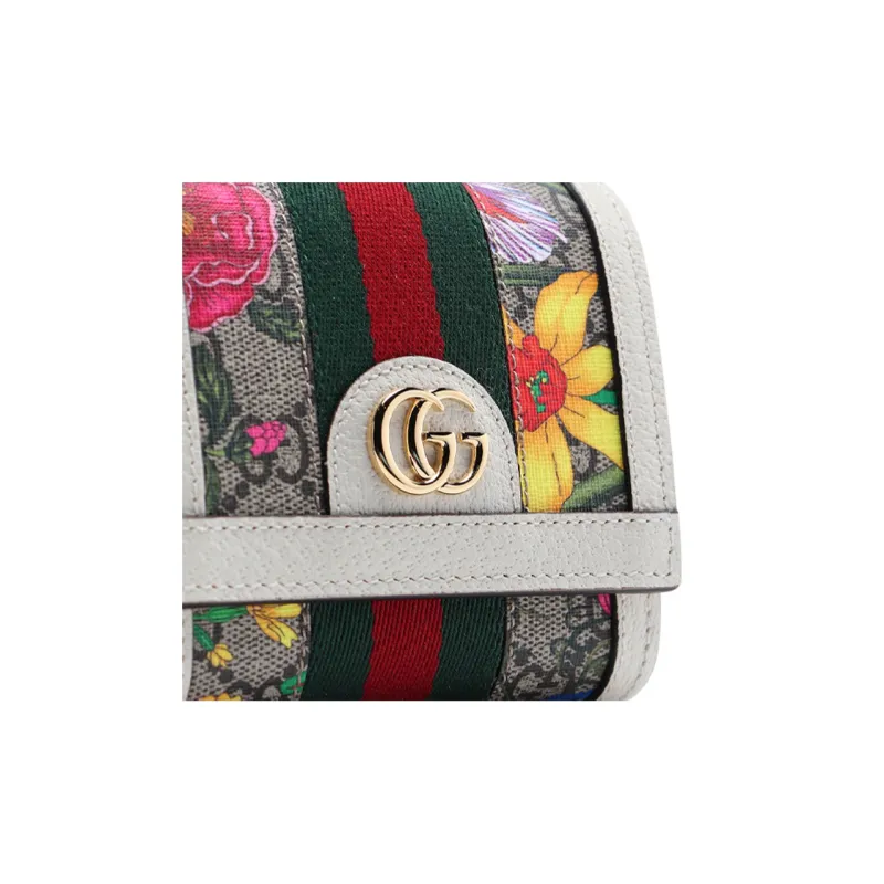 GUCCI Ophidia Canvas With Leather Wallet Women's Ebony/White/Multicolor-3
