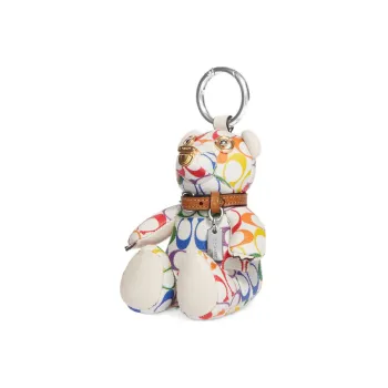 COACH Bag Charm Canvas With Leather Bag Accessories Mini Women's White & Rainbow