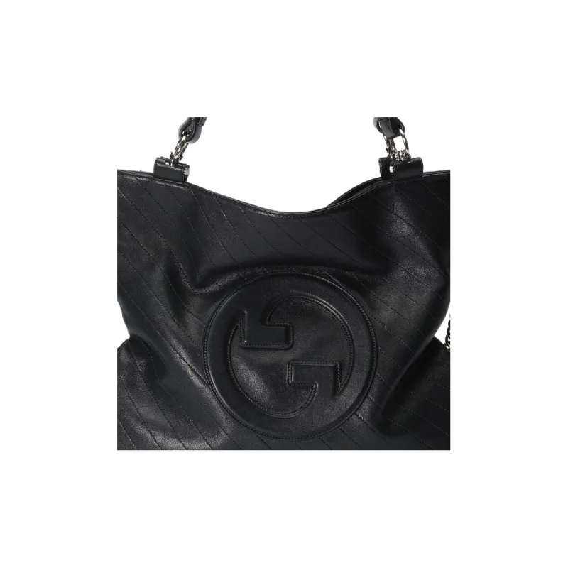 GUCCI Blondie Leather Tote Bag, Shopping Bag, Handbag Medium Size Women's Black-8