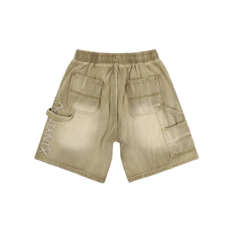 XINYINSU x P&D LIANMINGKUAN Denim Shorts Unisex Yellow Mud-1