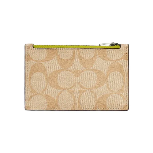 COACH Card Case Canvas With Leather Coin Purses Card Holders Women's Brown & Green