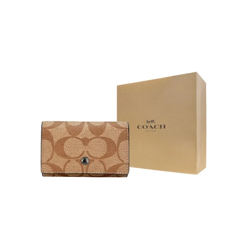 COACH Key Case Artificial Leather Key Pouch Unisex Brown Monogram-7