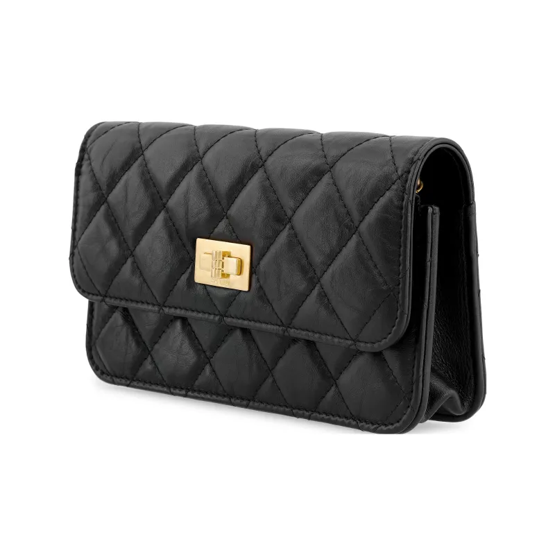 CHANEL 2.55 Cow Leather Shoulder Bag, Crossbody Bag Trumpets Women's Black-1