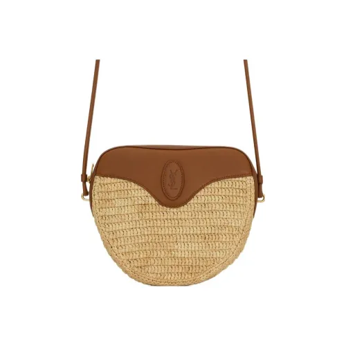 SAINT LAURENT Raffia Fiber Braided Tanned Leather Shoulder Bag Crossbody Bag Women's Natural/Brown