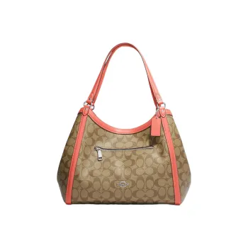 COACH Kristy Canvas With Leather Hobo Bag Handbag Shoulder Bag Women's Brown & Orange