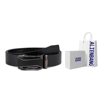 ALIEN BANG Premium Top Grain Cow Leather Business Automatic Buckle Leather Belts Men's 3.5cm