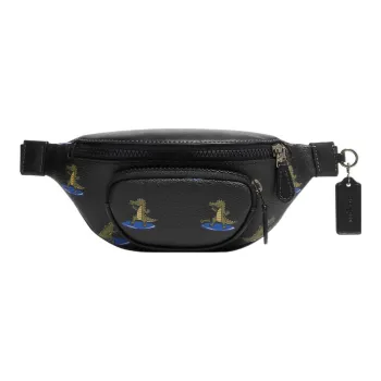 COACH Sprint Canvas With Leather Fanny Pack Sling Bag Shoulder Bag Crossbody Bag Medium Size Men's Black