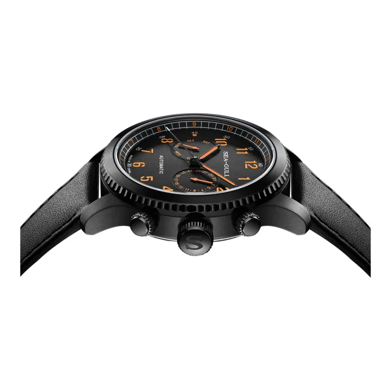 Sea Gull Pilot Collection Automatic Mechanical Movement Genuine Leather Strap Watch Men's Watches Black Dial-3