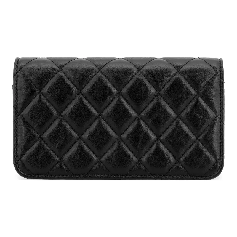 CHANEL 2.55 Cow Leather Shoulder Bag, Crossbody Bag Trumpets Women's Black-2