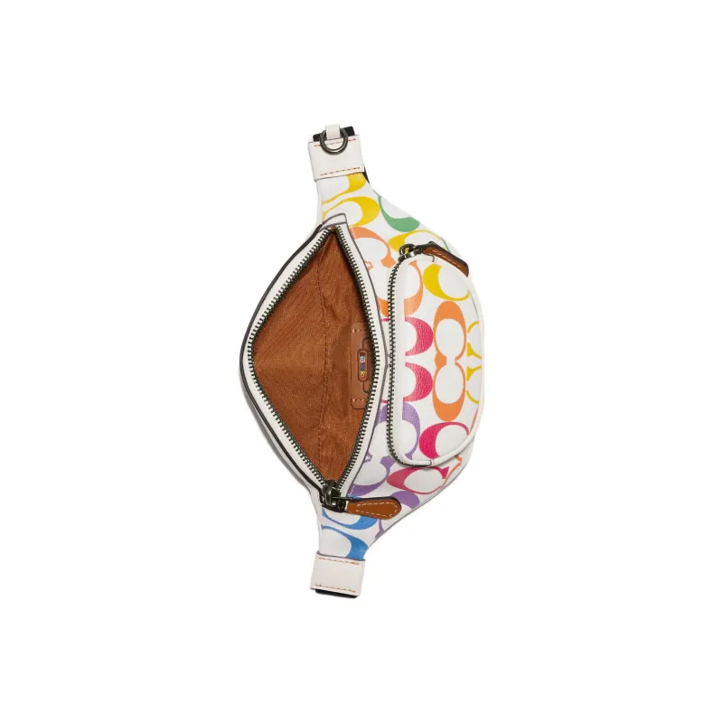 COACH Sprint Coated Canvas With Smooth Calfskin Crossbody Bag Sling Bag Fanny Pack Medium Size Men's White & Rainbow-3