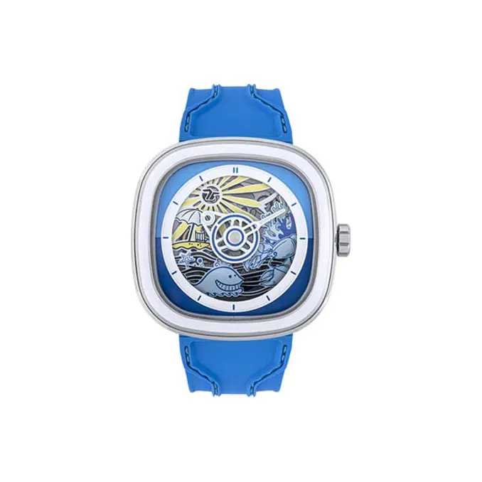 SEVENFRIDAY T Series Automatic Mechanical Movement Unisex Watch Blue Dial Stainless Steel Case Silicone Strap-1