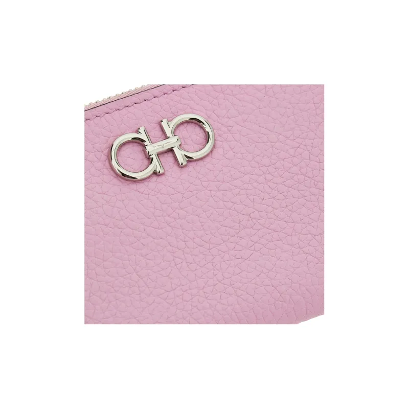 FERRAGAMO GANCINI Hammered Calfskin Key Pouch Women's Pink-4