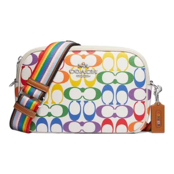 COACH Jamie Canvas With Leather Camera Bag Shoulder Bag Crossbody Bag Women's White & Rainbow
