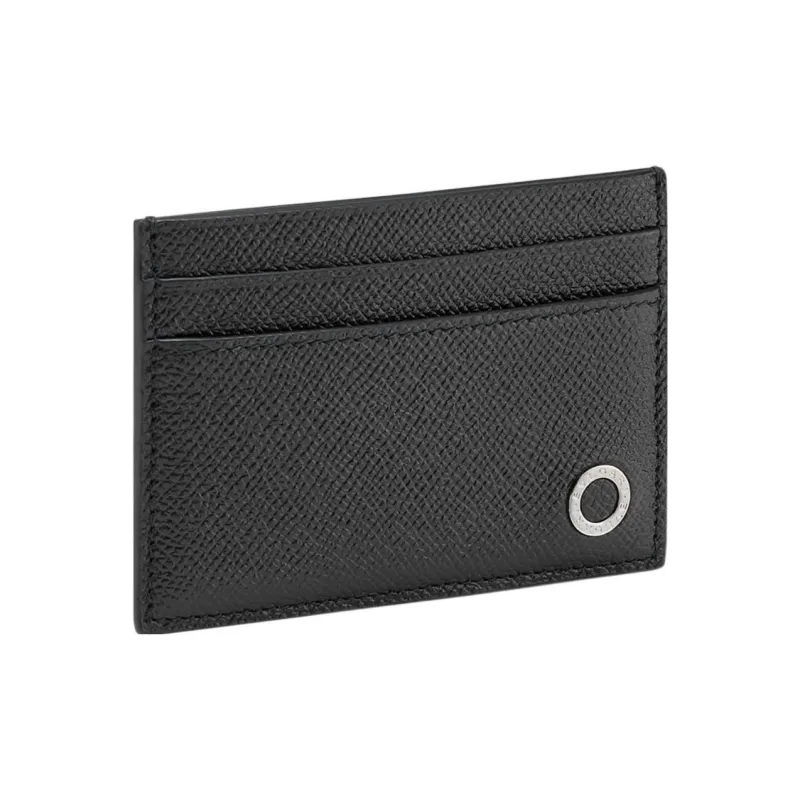 BVLGARI Cow Leather Card Clip Card Holder Men's Black-0