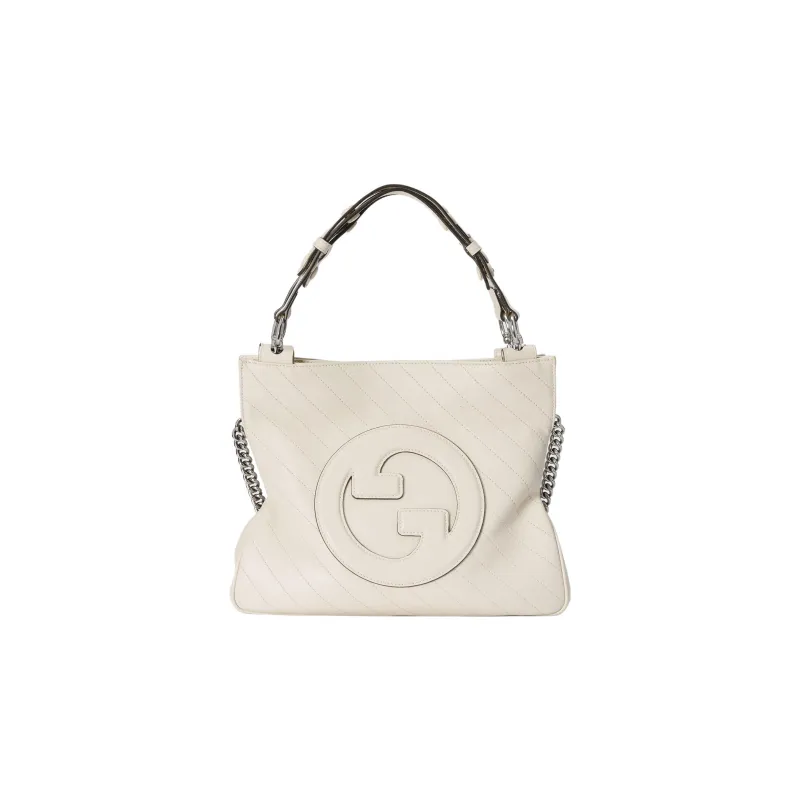 GUCCI Blondie Leather Tote Bag Shopping Bag Handbag Small Size Women's White-0