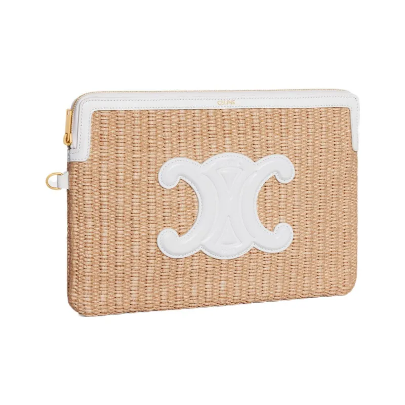 CELINE Fabric Cow Leather Patchwork Binding Clutch Small Size Women's Natural/White-2