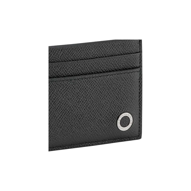 BVLGARI Cow Leather Card Clip Card Holder Men's Black-2