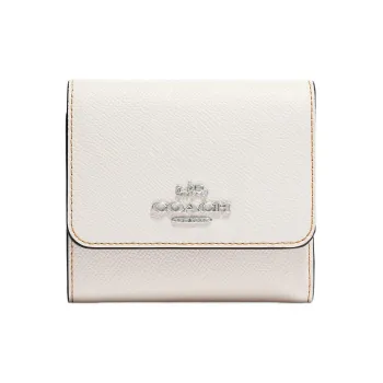 COACH Trifold Wallet Cross Grain Leather Coin Purse Wallet Women's White