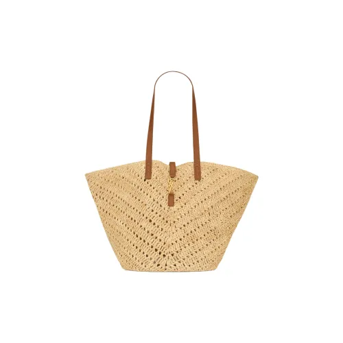 SAINT LAURENT Raffia With Vegetable Tanned Leather Handbag Medium Size Women's Natural/Brown