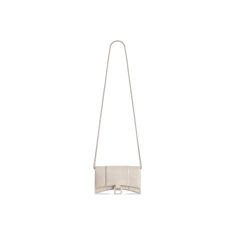 Balenciaga Hourglass Crocodile Embossed Calfskin Shoulder Bag, Crossbody Bag, Wallet Women's Light Umber-1