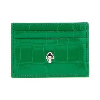 Alexander McQueen Crocodile Pattern Cow Leather Card Clip Card Holder Women's Green